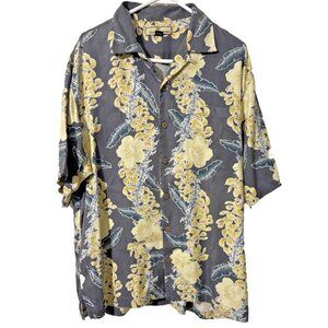 Tommy Bahama Gray Yellow Floral Silk Button Down Shirt Size Medium